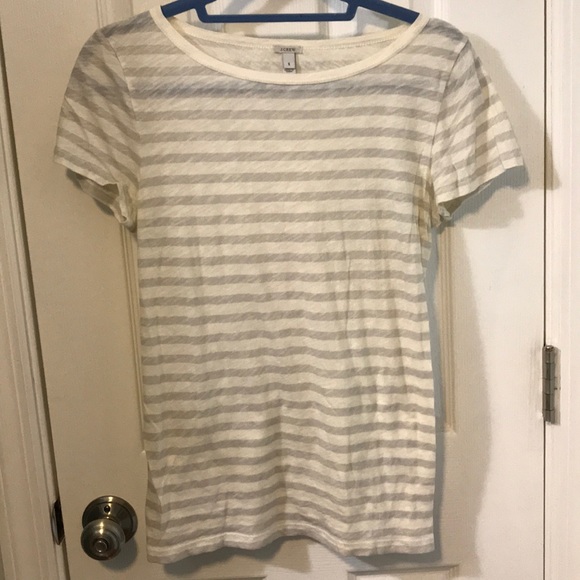 NWOT j.crow tan and grey stripes tee sz small - Picture 2 of 5